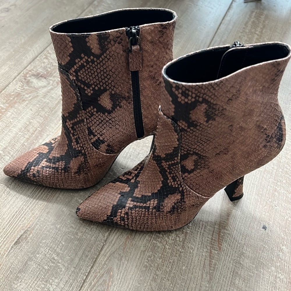 Stuart Weitzman Brown Snake Print Ankle Boots